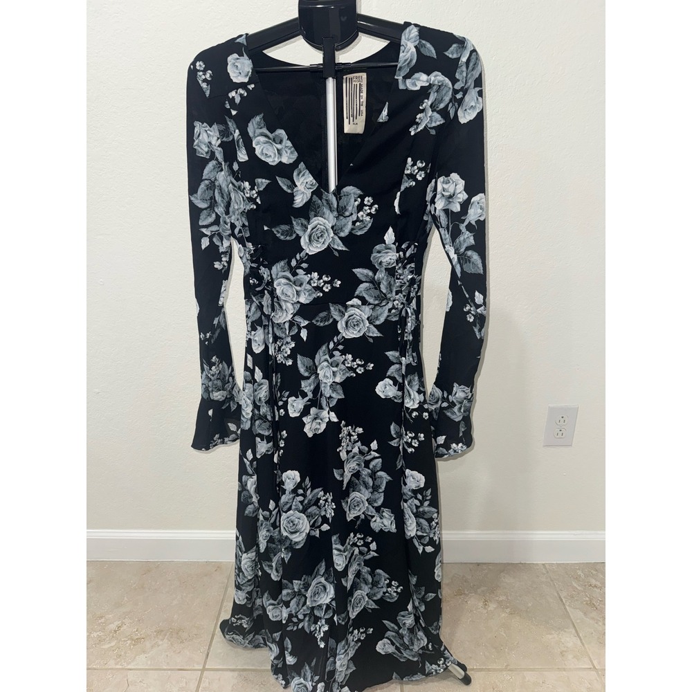 Free People Jaymes Floral Lace Up Corset Midi Dress Long Sleeve Bell Cuff M